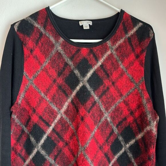 J. Jill Women Argyle Wool blend knit red black sweater long sleeve size Large! - Picture 2 of 8